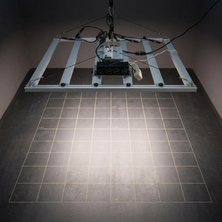 Guia técnico de footprint e cobertura de luz para diferentes tamanhos de estufa