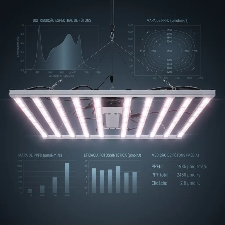 Gráfico técnico de PPFD e DLI para LED grow CobraLeds