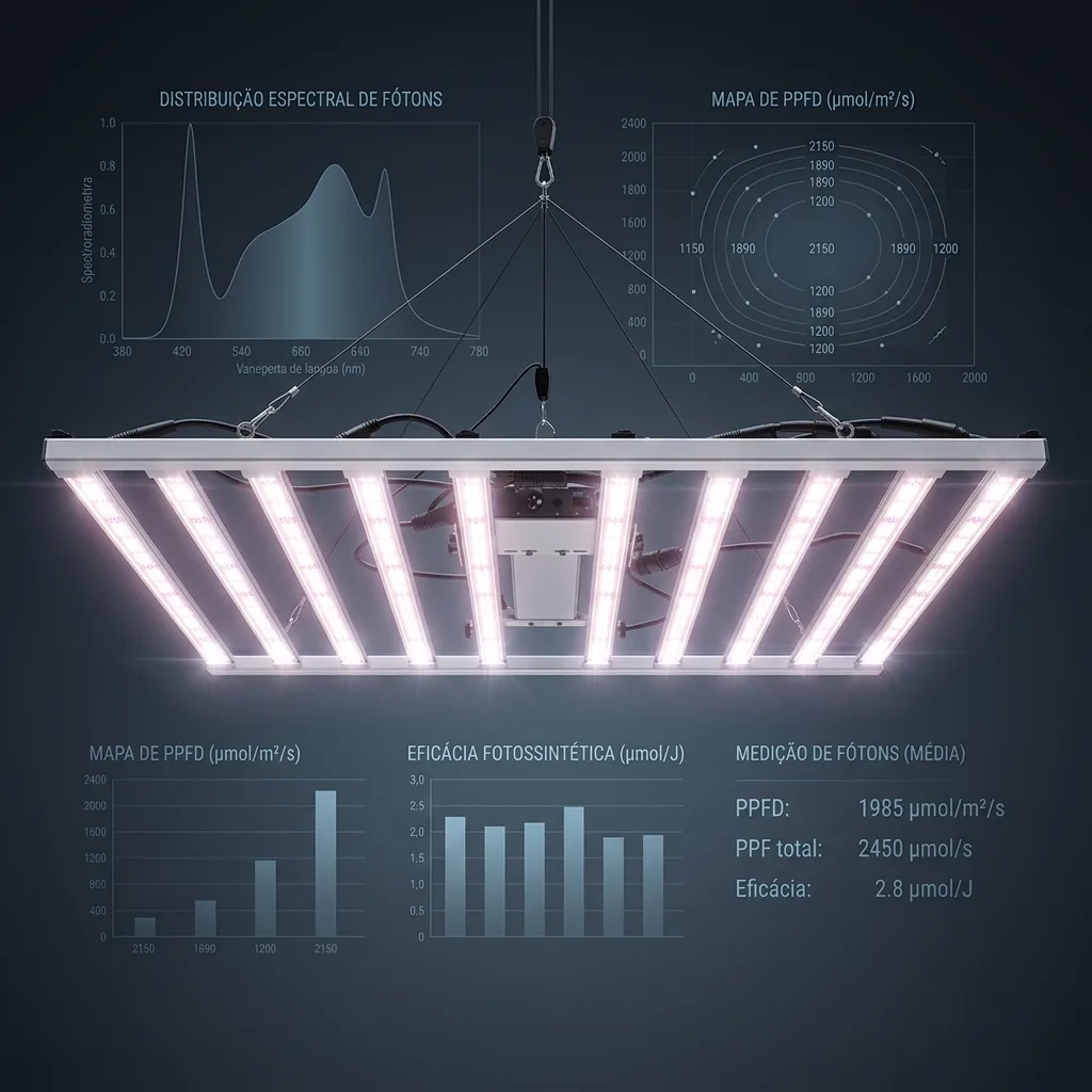Gráfico técnico de PPFD e DLI para LED grow CobraLeds